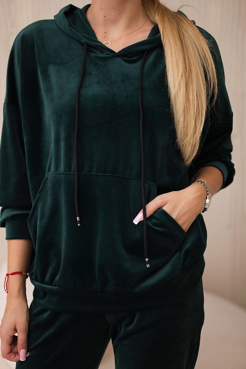 Velour set of sweatshirt + pants 5629Q / – Dark || green цвет / color | Lexline Fashion