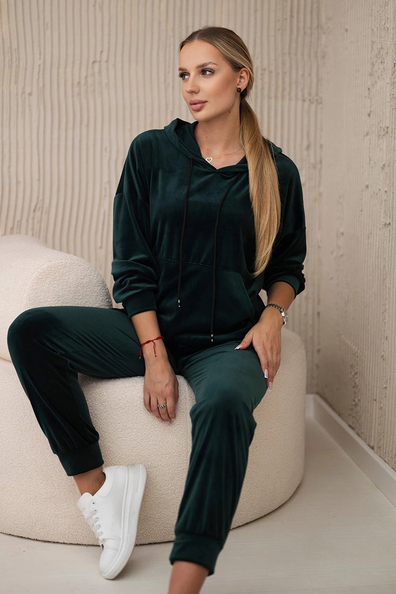 Velour set of sweatshirt + pants 5629Q / – Dark || green цвет / color | Lexline Fashion