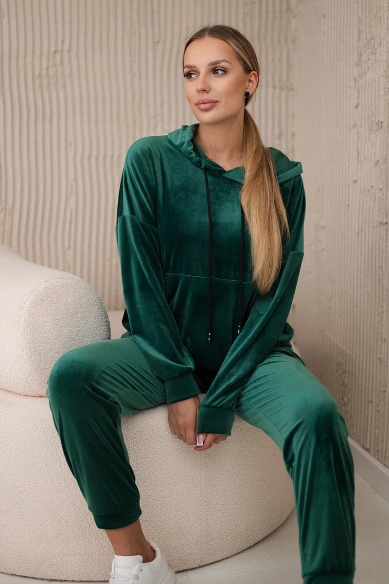 Velour set of sweatshirt + pants 5629Q / – Green цвет / color | Lexline Fashion