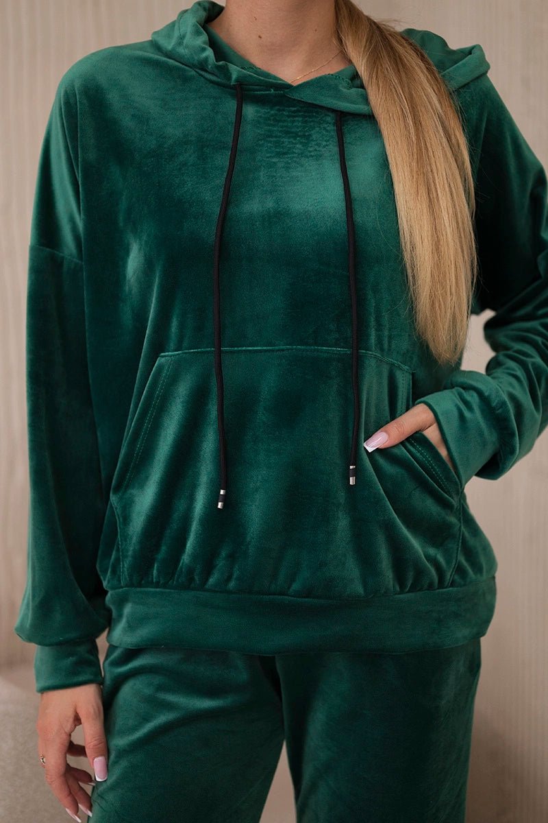 Velour set of sweatshirt + pants 5629Q / – Green цвет / color | Lexline Fashion