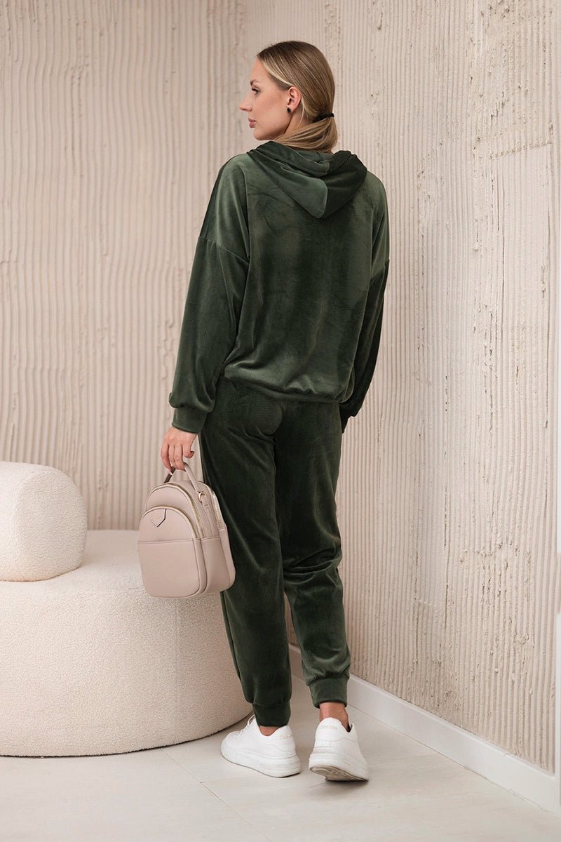 Velour set of sweatshirt + pants 5629Q / – Khaki цвет / color | Lexline Fashion
