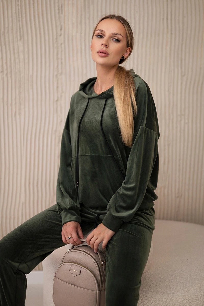 Velour set of sweatshirt + pants 5629Q / – Khaki цвет / color | Lexline Fashion