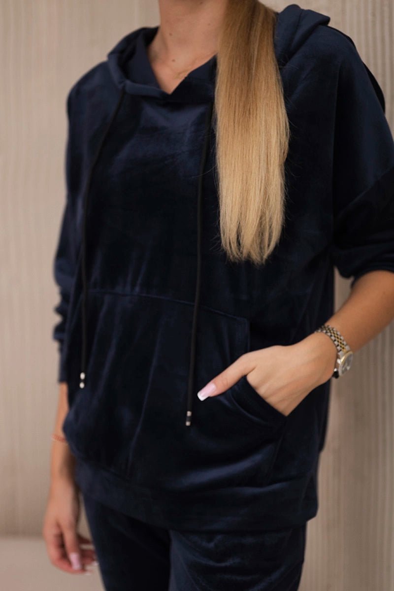 Velour set of sweatshirt + pants 5629Q / – Navy blue цвет / color | Lexline Fashion