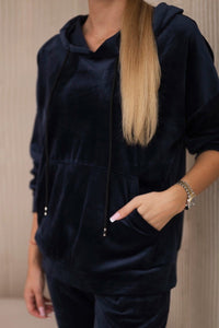 Velour set of sweatshirt + pants 5629Q / – Navy blue цвет / color | Lexline Fashion