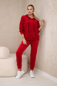 Velour set of sweatshirt + pants 5629Q / – Red цвет / color | Lexline Fashion