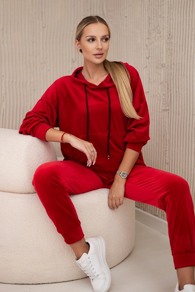 Velour set of sweatshirt + pants 5629Q / – Red цвет / color | Lexline Fashion