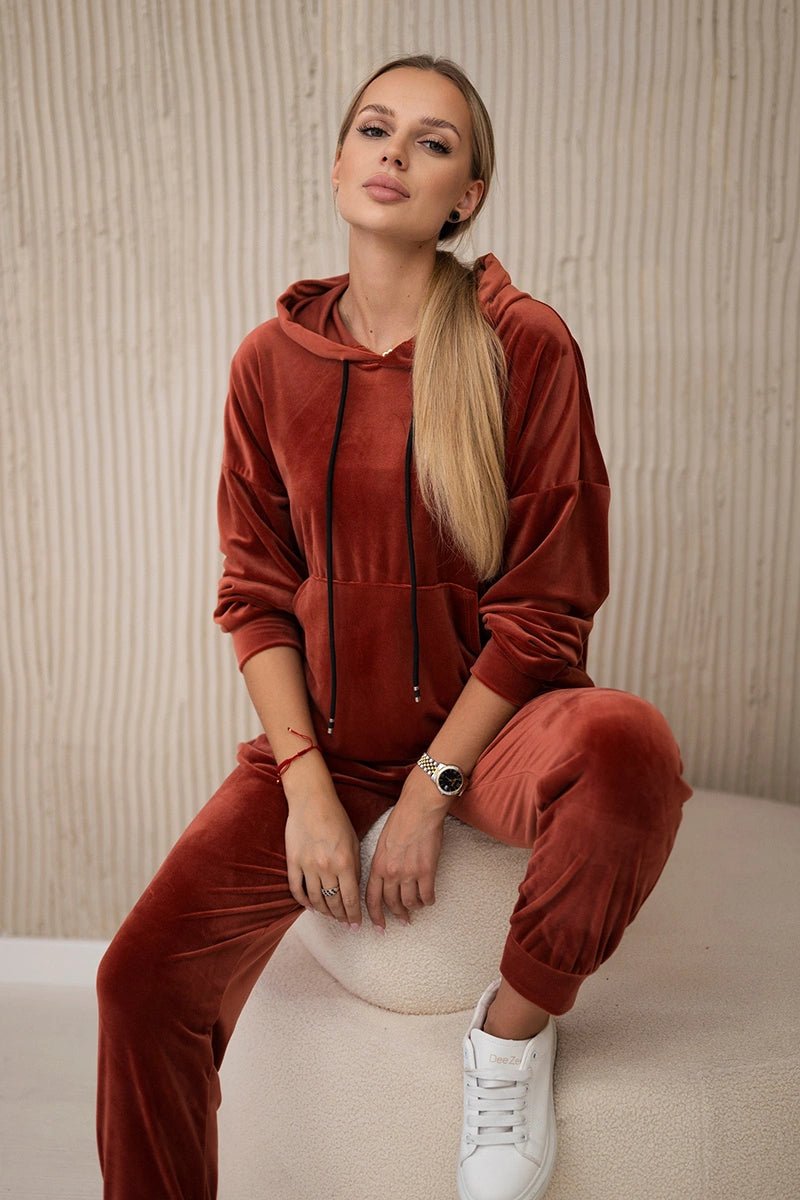 Velour set of sweatshirt + pants 5629Q / – Russet цвет / color | Lexline Fashion