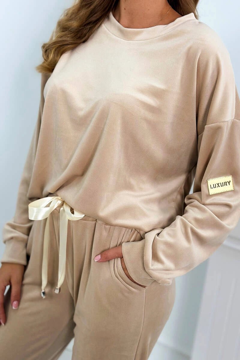 Velour set sweatshirt + pants 6549 / – Beige цвет / color | Lexline Fashion