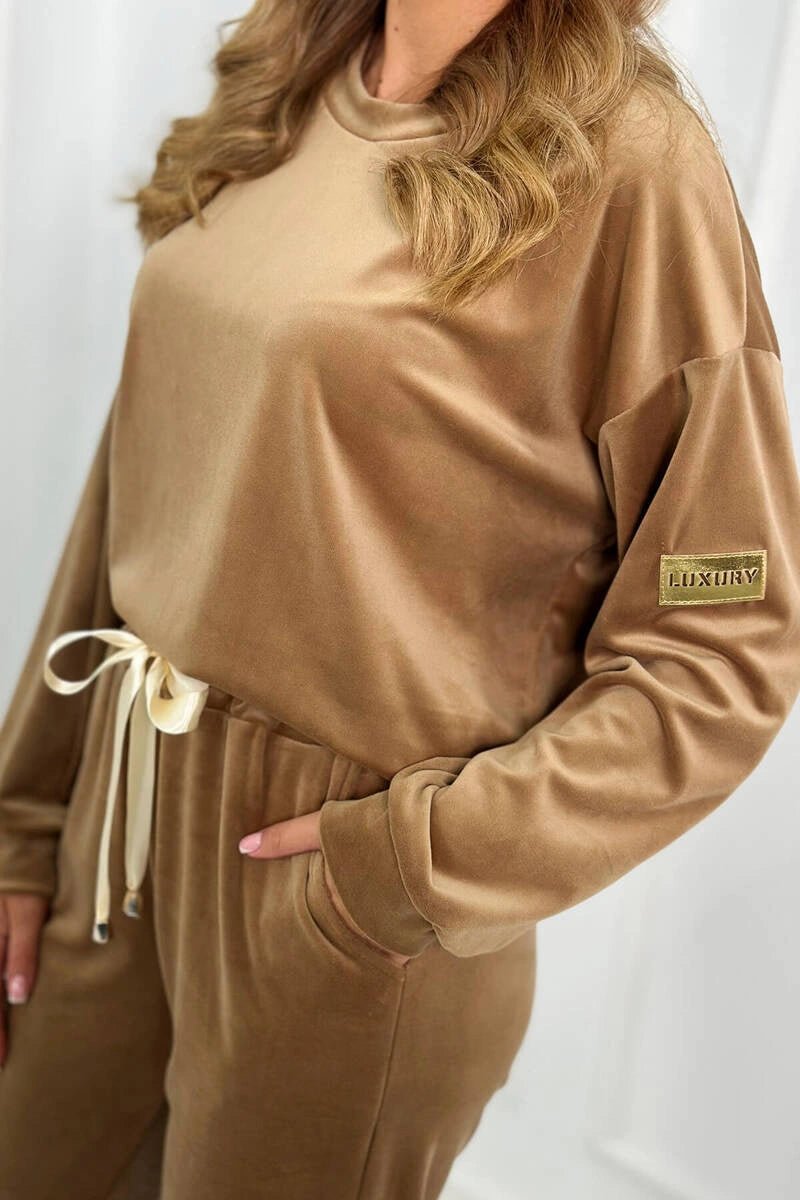 Velour set sweatshirt + pants 6549 / – Camel цвет / color | Lexline Fashion