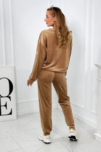 Velour set sweatshirt + pants 6549 / – Camel цвет / color | Lexline Fashion