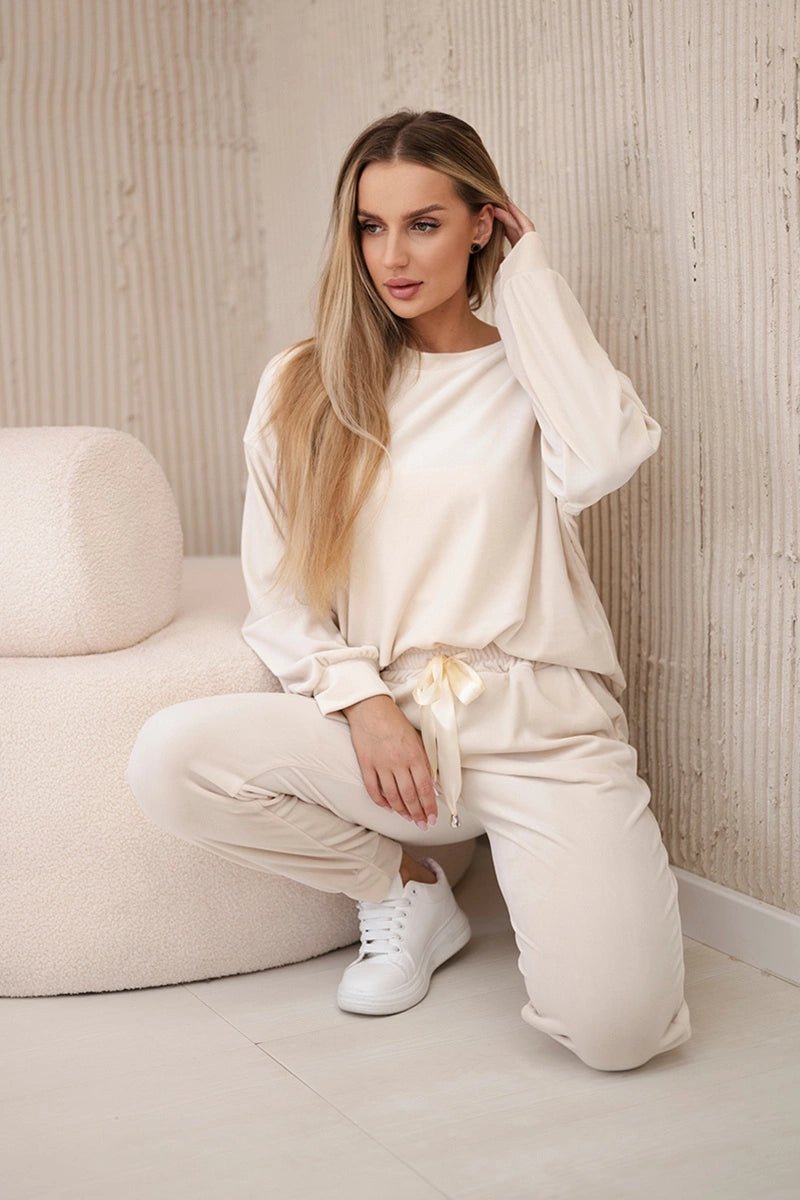 Velour set sweatshirt + pants 6549 / – Light || Beige цвет / color | Lexline Fashion