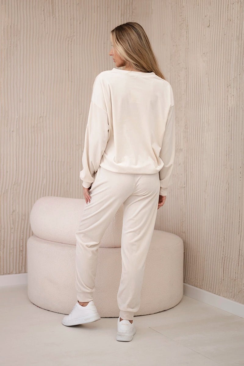 Velour set sweatshirt + pants 6549 / – Light || Beige цвет / color | Lexline Fashion