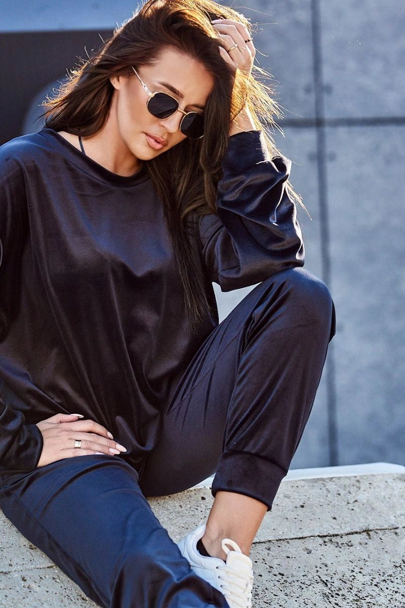 Velour set sweatshirt + pants 6549 / – Navy blue цвет / color | Lexline Fashion