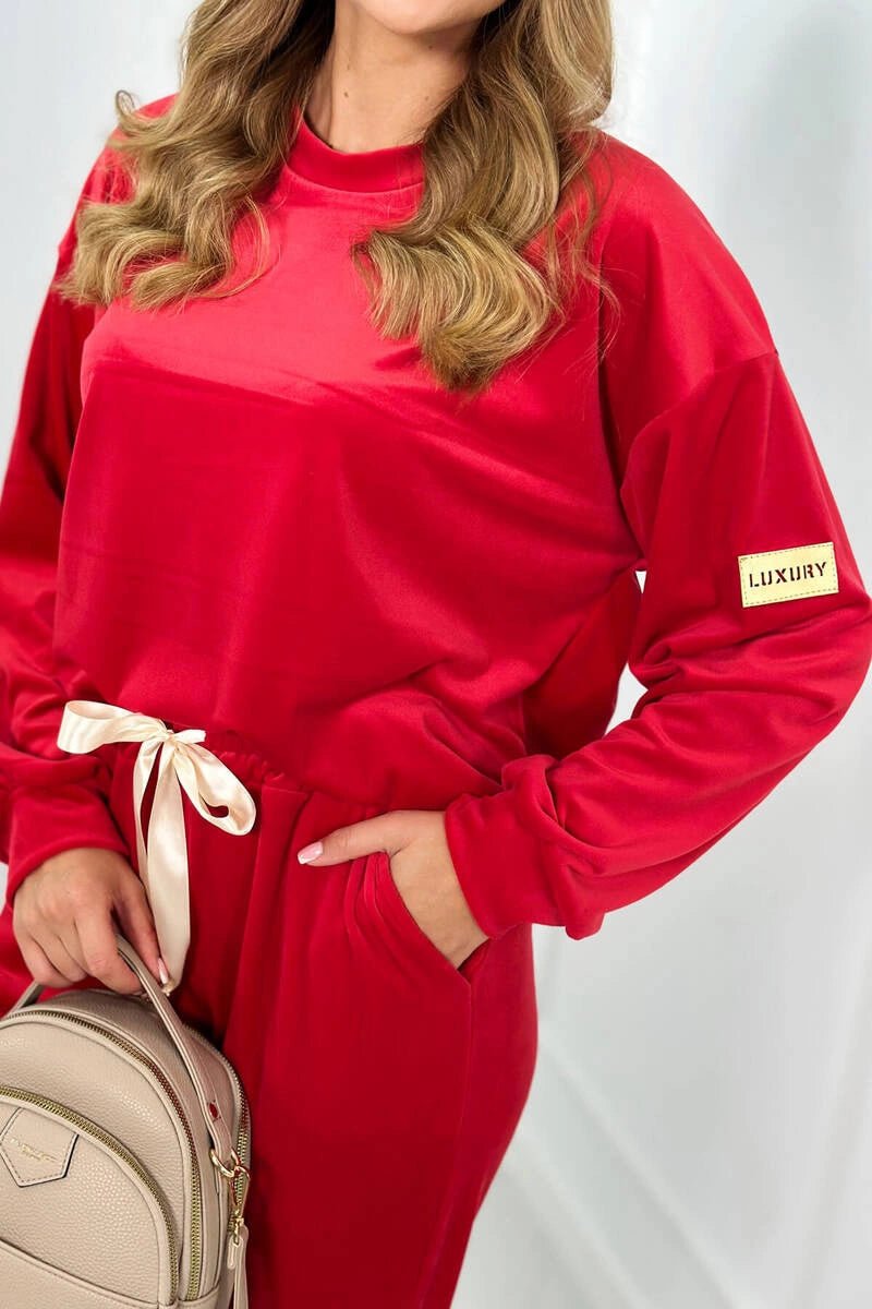 Velour set sweatshirt + pants 6549 / – Red цвет / color | Lexline Fashion