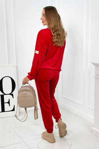 Velour set sweatshirt + pants 6549 / – Red цвет / color | Lexline Fashion