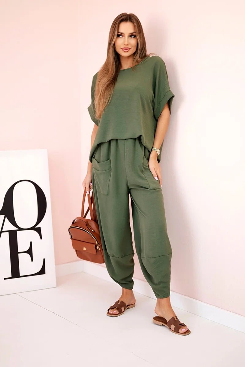 Viscose blouse + pants set ART5920 / – Khaki цвет / color | Lexline Fashion