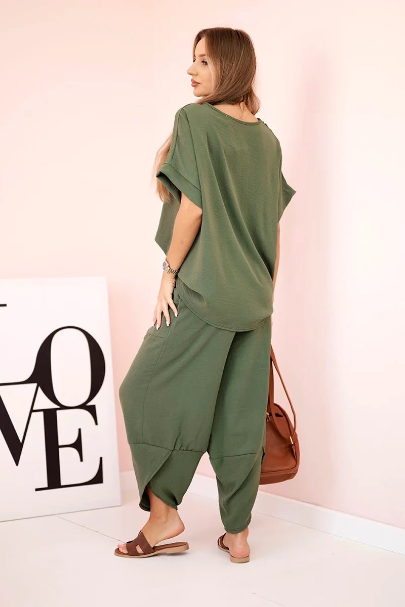 Viscose blouse + pants set ART5920 / – Khaki цвет / color | Lexline Fashion