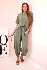 Viscose blouse + pants set ART5920 / – Light || Khaki цвет / color | Lexline Fashion