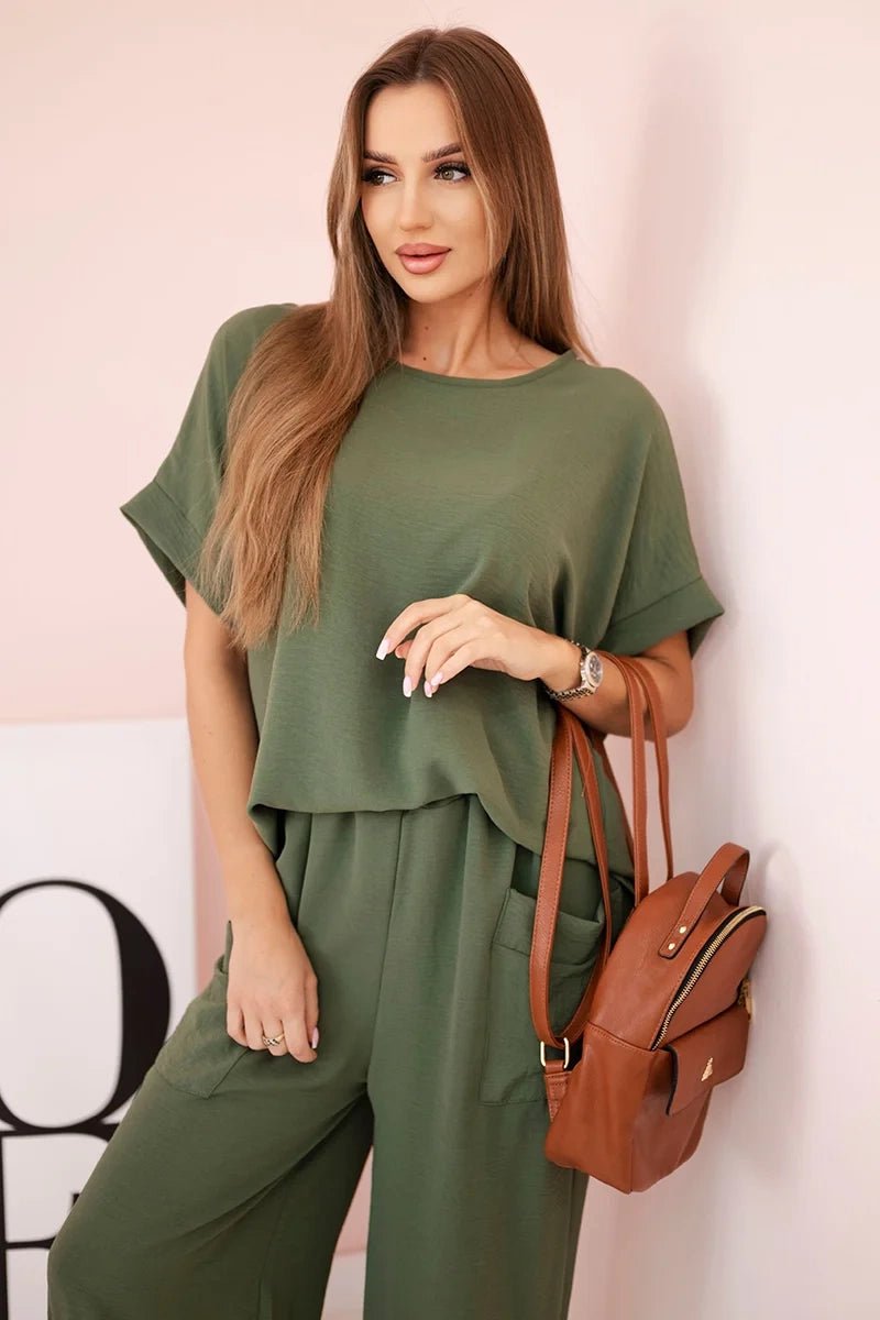 Viscose blouse + pants set ART5920 / – Light || Khaki цвет / color | Lexline Fashion