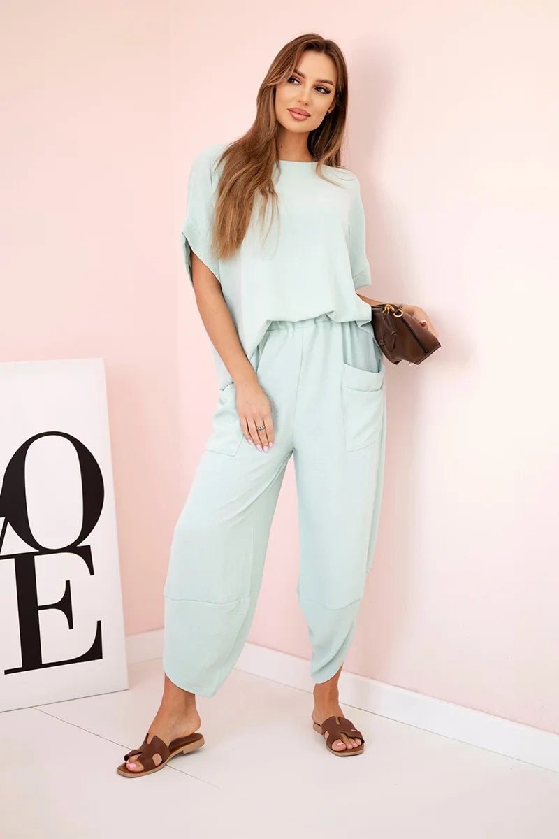 Viscose blouse + pants set ART5920 / – Mint || Dark цвет / color | Lexline Fashion