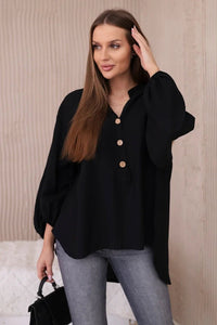 Viscose blouse with a longer back 23076 / – Black цвет / color | Lexline Fashion