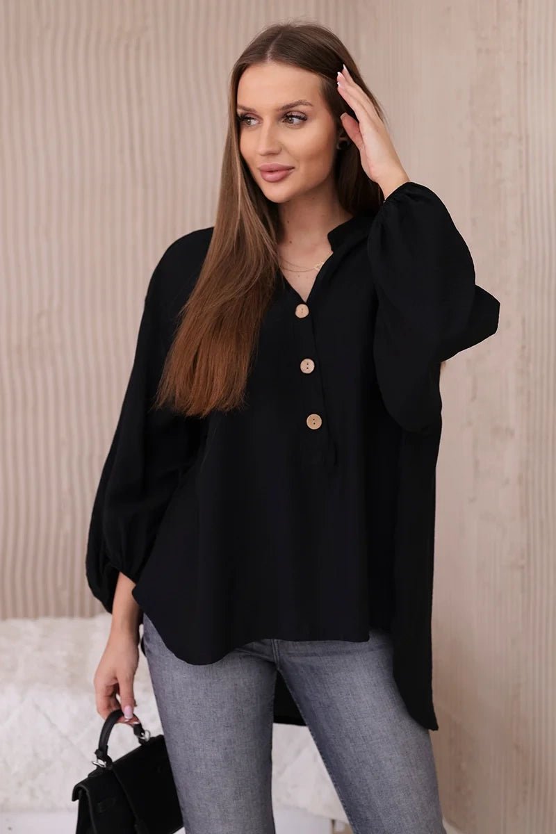 Viscose blouse with a longer back 23076 / – Black цвет / color | Lexline Fashion