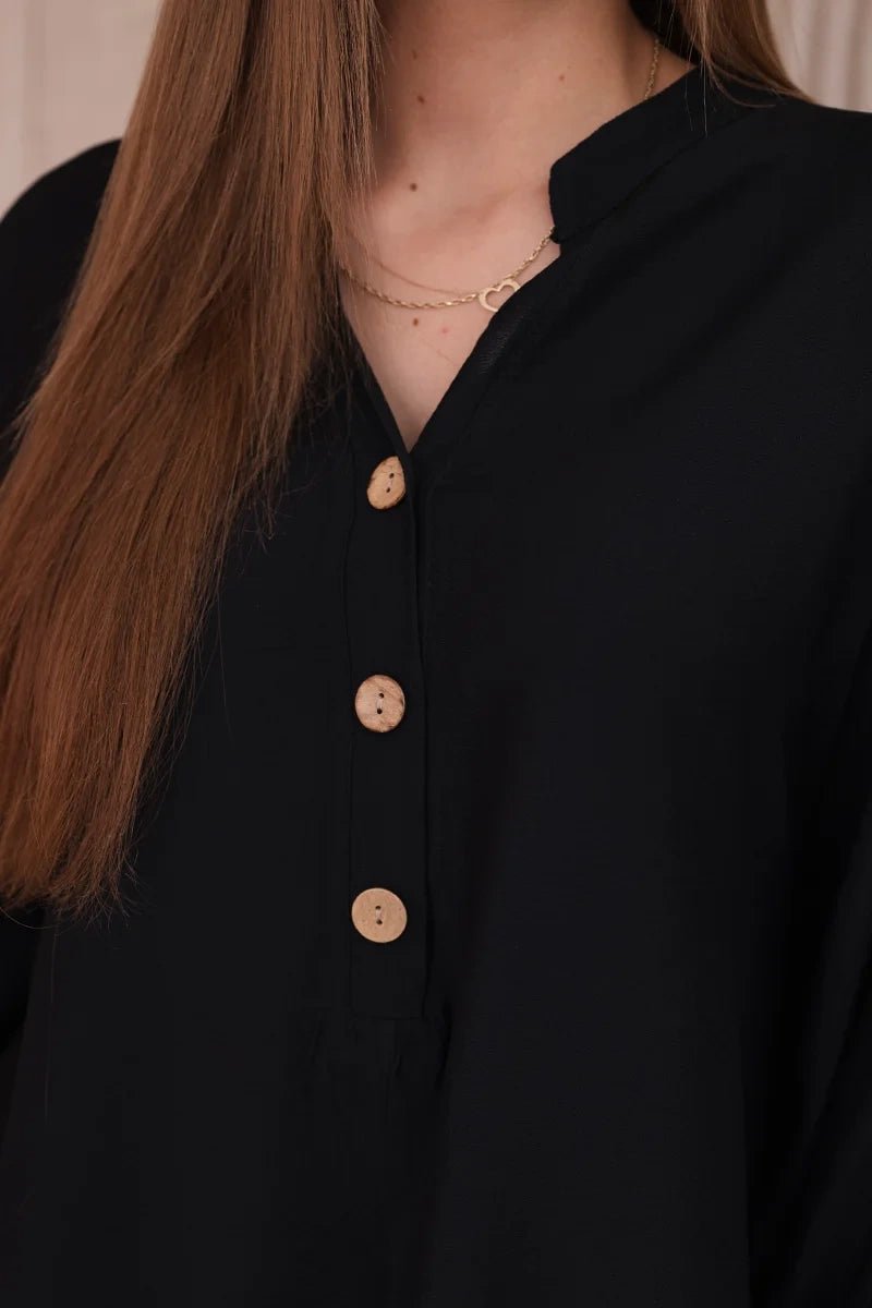 Viscose blouse with a longer back 23076 / – Black цвет / color | Lexline Fashion