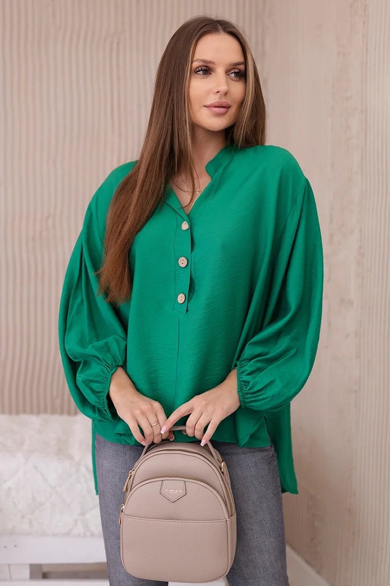 Viscose blouse with a longer back 23076 / – Green цвет / color | Lexline Fashion