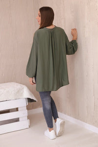 Viscose blouse with a longer back 23076 / – Khaki цвет / color | Lexline Fashion
