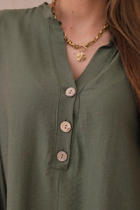 Viscose blouse with a longer back 23076 / – Khaki цвет / color | Lexline Fashion