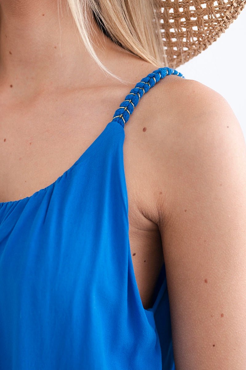 Viscose blouse with straps 3025 / – Blue cornflower цвет / color | Lexline Fashion