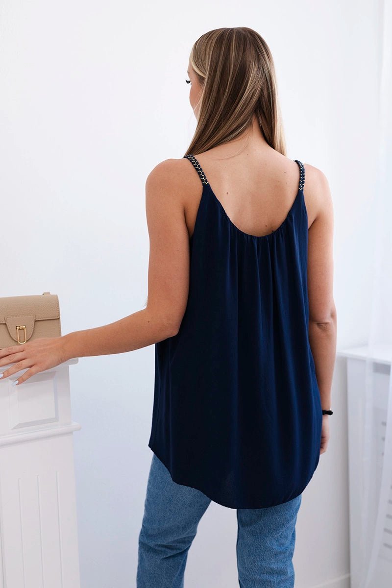 Viscose blouse with straps 3025 / – Navy blue цвет / color | Lexline Fashion