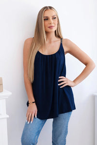 Viscose blouse with straps 3025 / – Navy blue цвет / color | Lexline Fashion