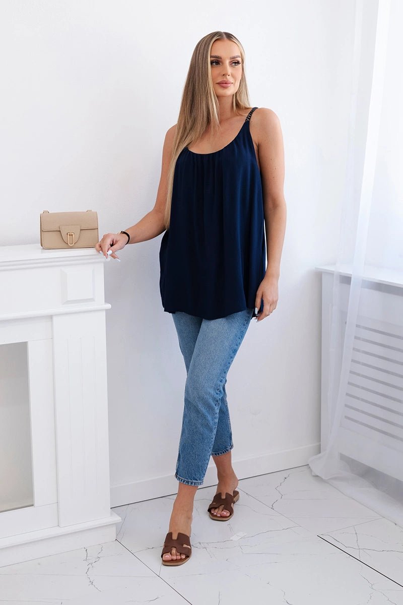 Viscose blouse with straps 3025 / – Navy blue цвет / color | Lexline Fashion