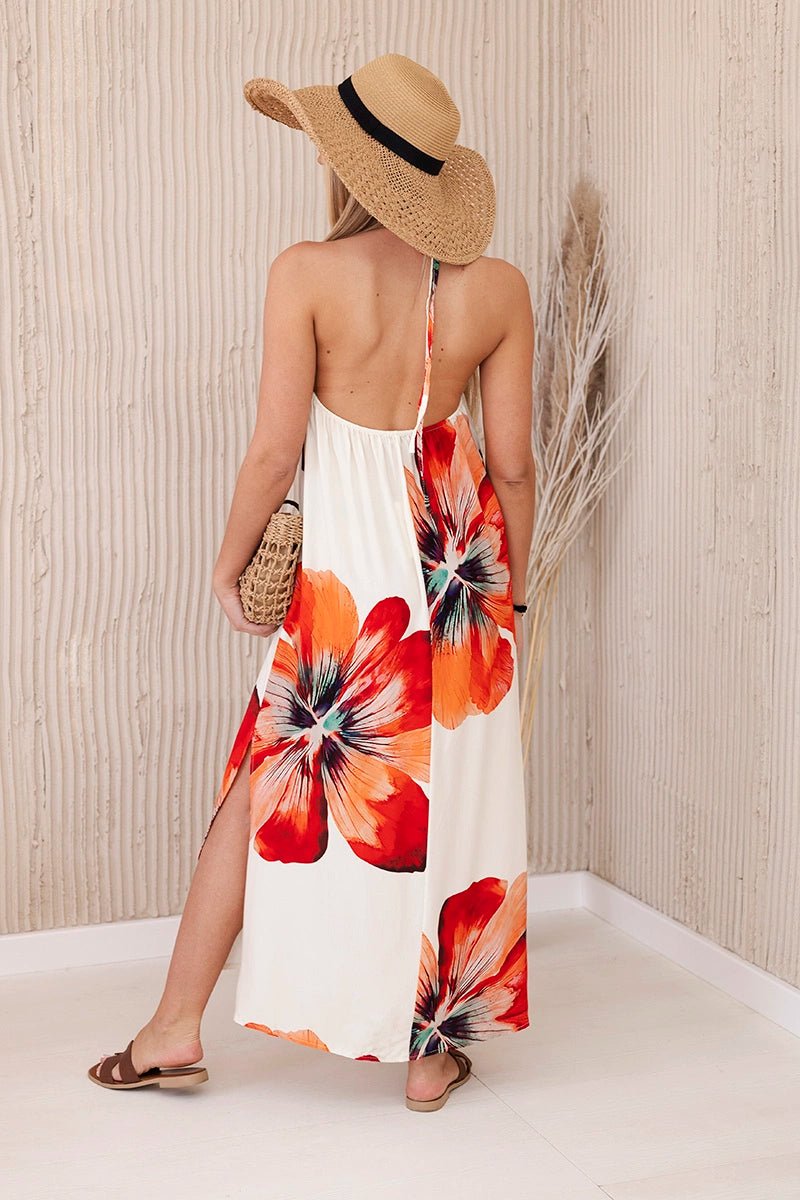 Viscose dress tied around the neck ART2760 / – Beige цвет / color | Lexline Fashion