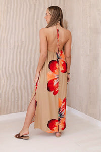 Viscose dress tied around the neck ART2760 / – Camel цвет / color | Lexline Fashion