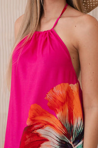 Viscose dress tied around the neck ART2760 / – Fuchsia цвет / color | Lexline Fashion
