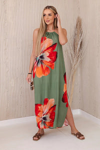 Viscose dress tied around the neck ART2760 / – Khaki цвет / color | Lexline Fashion