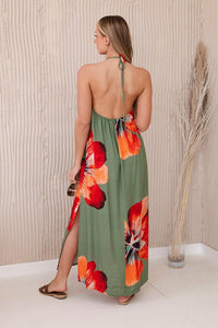 Viscose dress tied around the neck ART2760 / – Khaki цвет / color | Lexline Fashion