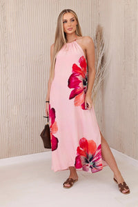 Viscose dress tied around the neck ART2760 / – Pink цвет / color | Lexline Fashion