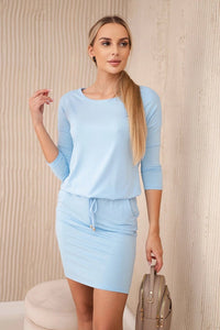 Viscose dress tied at the waist 9013 / – Blue цвет / color | Lexline Fashion