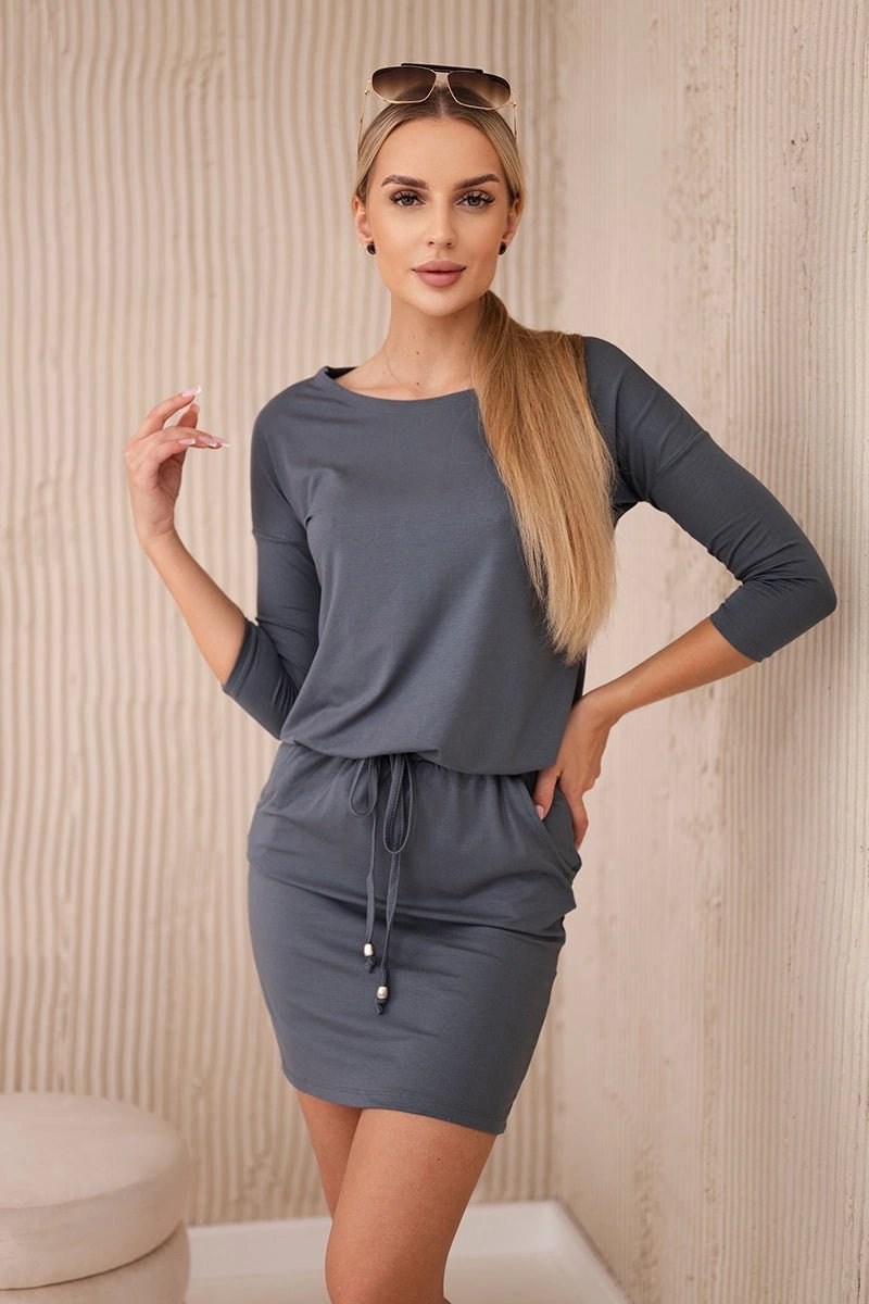 Viscose dress tied at the waist 9013 / – Graphite цвет / color | Lexline Fashion