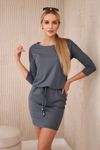 Viscose dress tied at the waist 9013 / – Graphite цвет / color | Lexline Fashion
