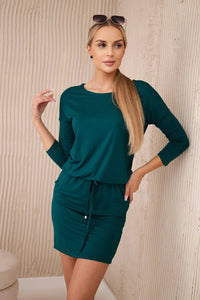 Viscose dress tied at the waist 9013 / – Green || Dark цвет / color | Lexline Fashion