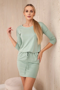 Viscose dress tied at the waist 9013 / – Mint || Dark цвет / color | Lexline Fashion