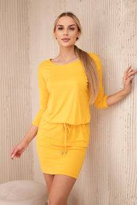 Viscose dress tied at the waist 9013 / – Mustard цвет / color | Lexline Fashion