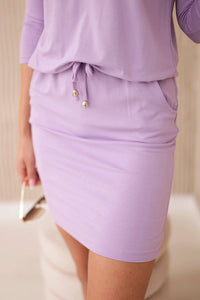 Viscose dress tied at the waist 9013 / – Purple цвет / color | Lexline Fashion