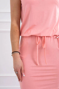 Viscose dress tied at the waist with short sleeves 9074 / – Apricot цвет / color | Lexline Fashion