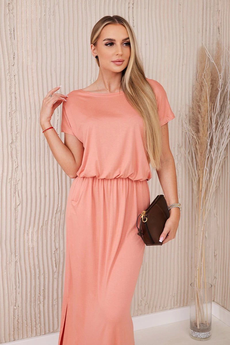 Viscose dress with pockets 9464 / – Dark apricot цвет / color | Lexline Fashion