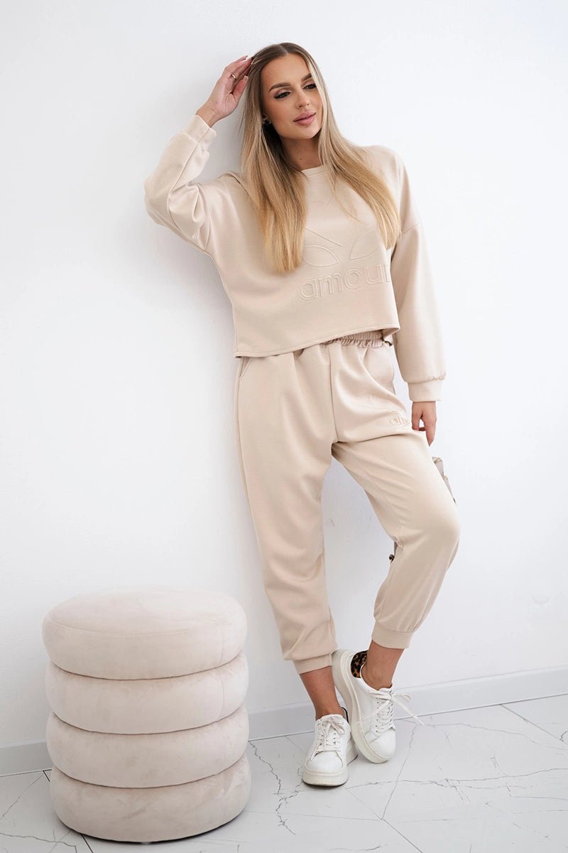 Viscose set Amour sweatshirt + pants 7138 / – Dark || beige цвет / color | Lexline Fashion